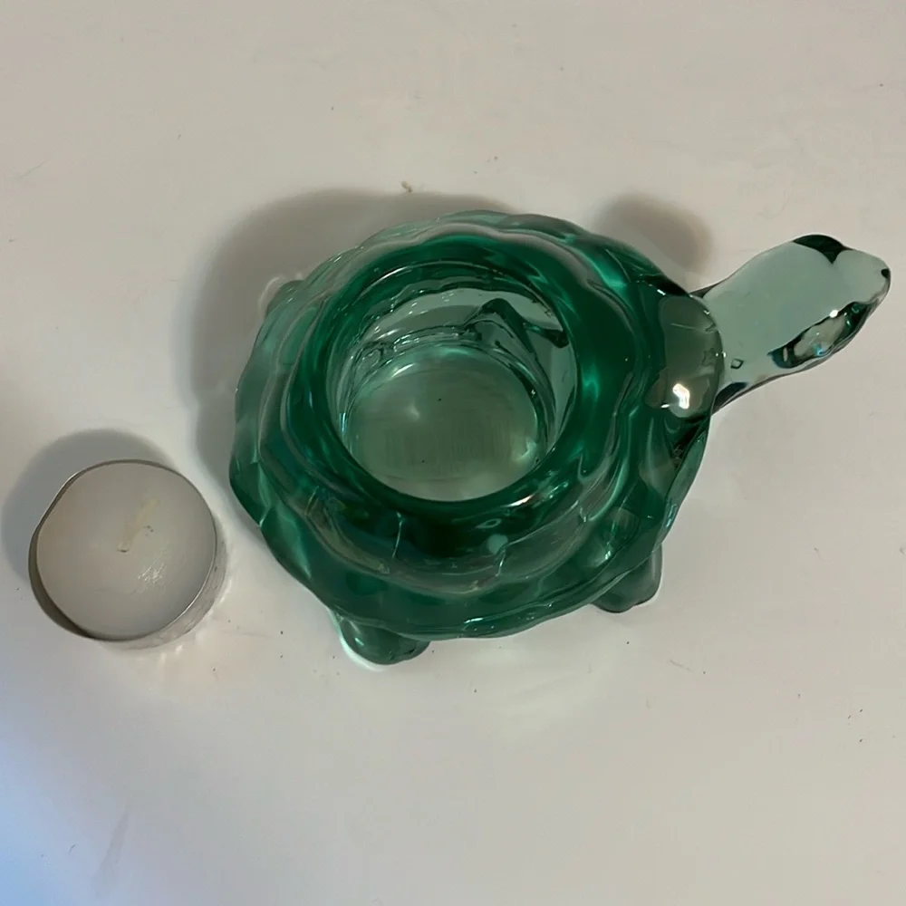 Vintage Indiana Glass Spanish green turtle votive tea light candleholder #12144